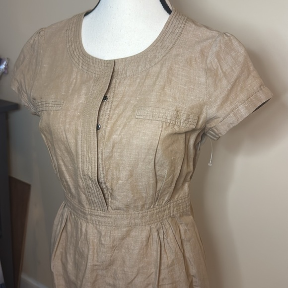 COPY BODEN Dress Cotton Linen Blend Tan Short Sleeve Size Button Top US 6p - Picture 3 of 8